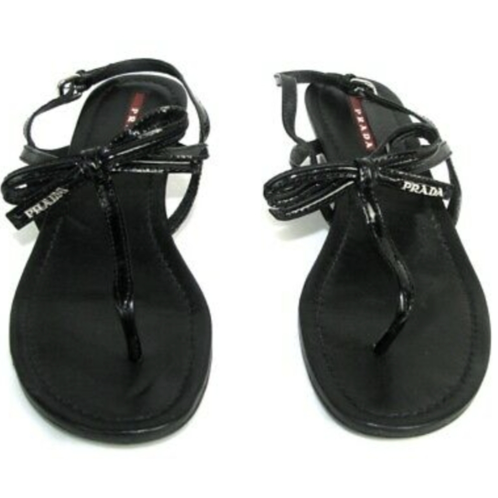 Prada Patent Leather Bow Thong Sandals